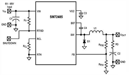 The SM72485 requires very few external components The SM72485 Diagram